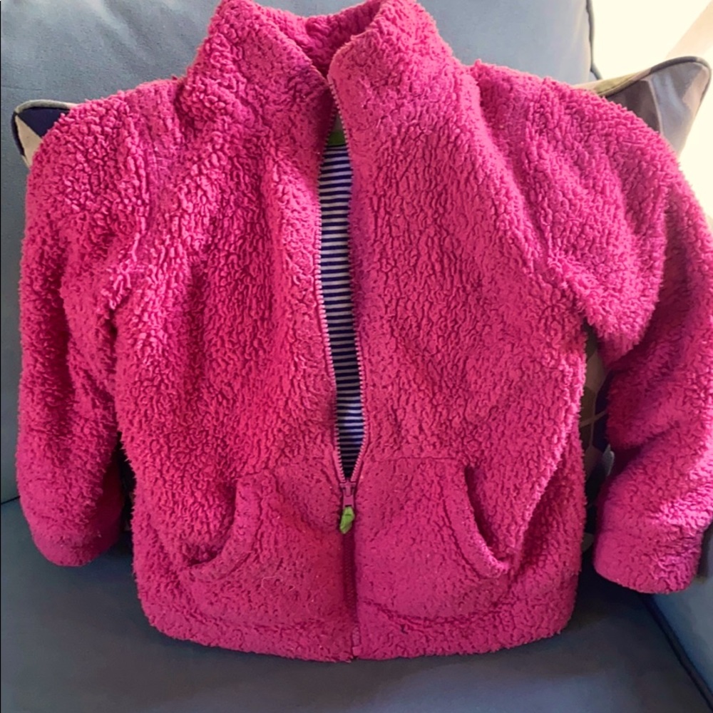 Hot pink Mini Boden shaggy jacket 7-8y